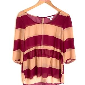 Charming Charlie sheer tunic striped blouse with split open back,‎ Size M, NWT